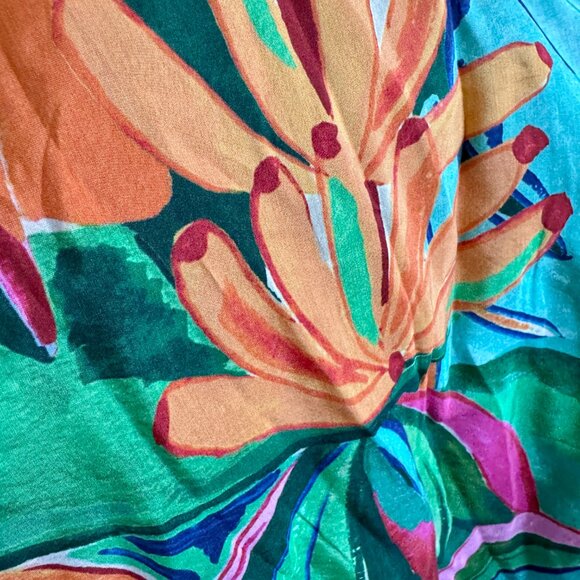 NWT Farm Rio Banana Foliage Puff-Sleeve Cotton Voile Midi-Dress - Large - Picture 9 of 16